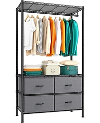 Raybee Clothes Rack with 4 Drawers and Shelves,Heavy Duty Clothing Rack for Hanging Clothes,Portable,Sturdy and Durable