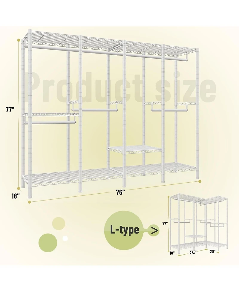 Raybee Clothing Racks for Hanging Clothes,Heavy Duty Clothes Rack with Shelves,Portable Closet Adjustable