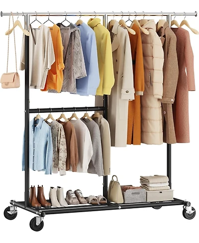 Raybee Clothes Rack Heavy Duty, Clothing Racks for Hanging Clothes 200+, Metal Clothing Rack with Wheels, Rolling Commercial Garment Rack Portable