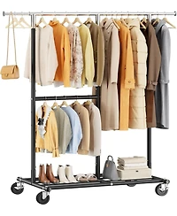 Raybee Heavy Duty Clothes Rack, Adjustable Clothing Rack with Wheels, 455 Lbs Static Load Capacity, 69.1" W Rolling Garment Rack for Walk-in Clos