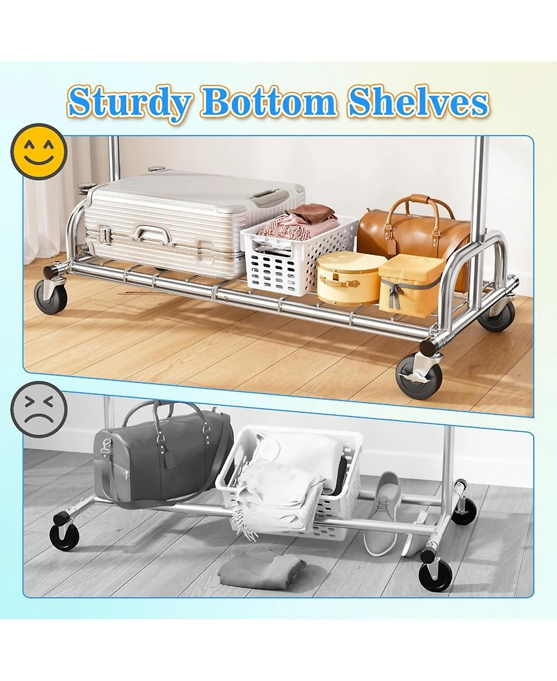 Raybee Heavy Duty Clothes Rack Load 480LBS,Clothing Racks for Hanging Clothes,Adjustable Rolling Clothes Rack with Wheels,Garment Rack for Bedroom