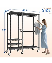 Raybee 79" H Clothes Rack, Clothing Racks for Hanging Clothes, Portable Closet with Wheels and 4 Tiers Adjustable Shelves