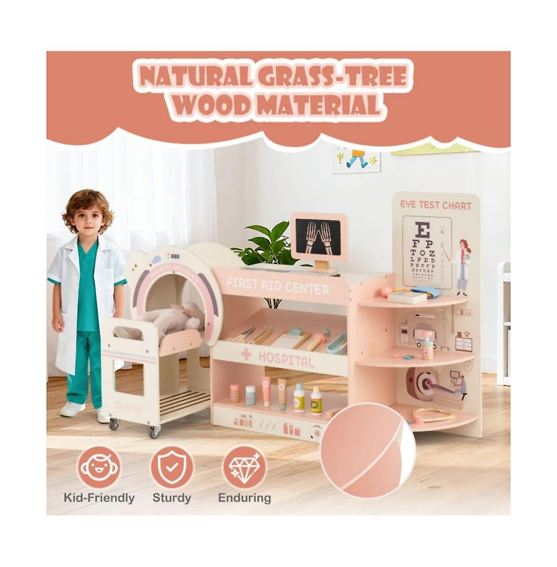 Hongge Kids Doctor Play Set with Wooden Pretend Hospital Kit