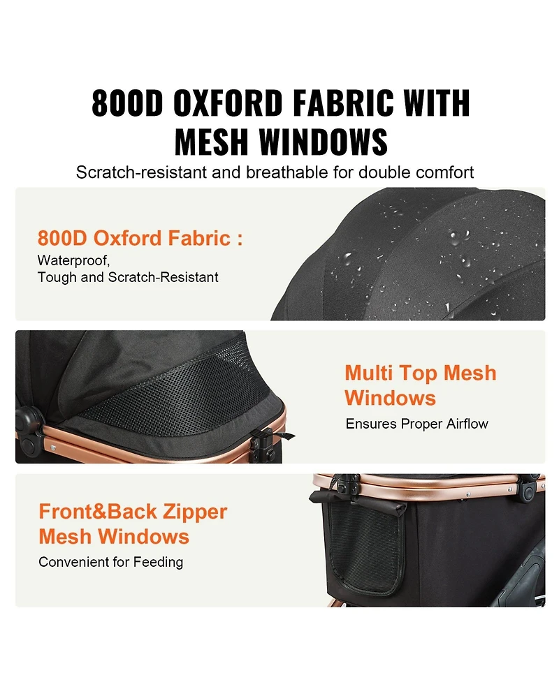 Cozito 4-Wheel Pet Stroller with Detachable Carrier, Holds up to 66 lbs., Black