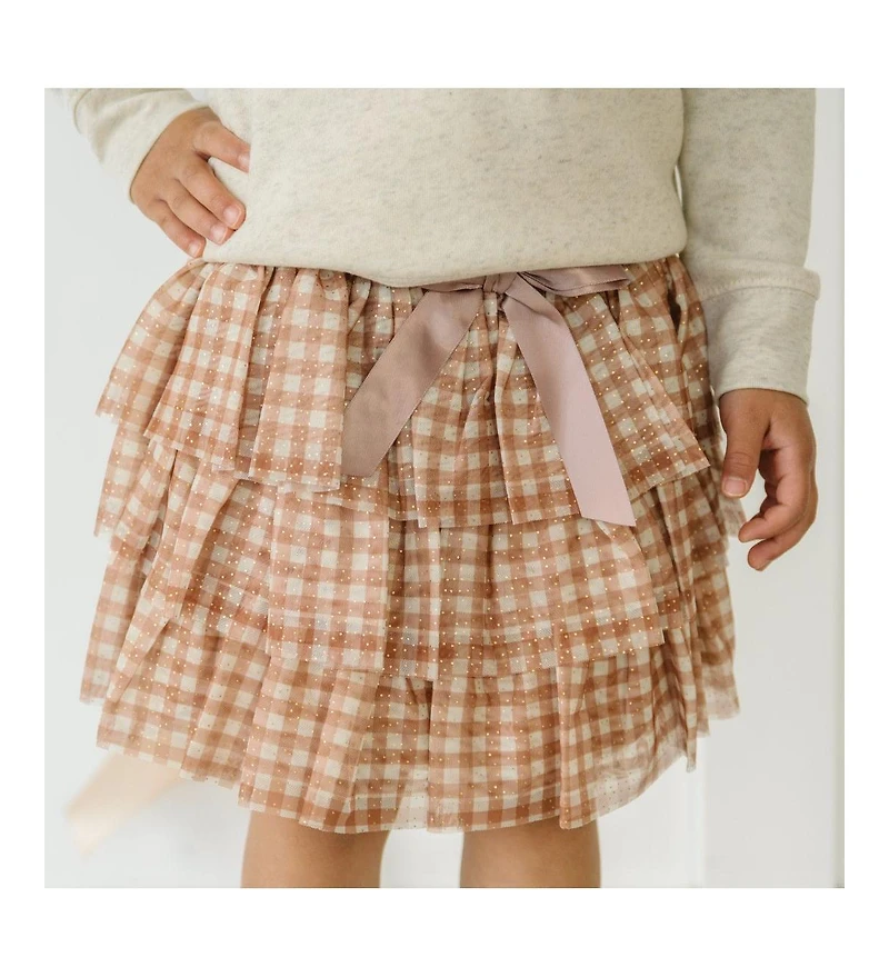 Sweet Wink Little and Big Girls Gingham Printed Tulle Tiered Tutu Skirt