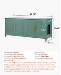 Cozito 47.2" 4-Door Wooden Litter Box Enclosure for Multi-Cats