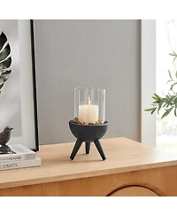 Danya B Molta Black Metal Bold Pedestal and Glass Pillar Votive Candle Holder