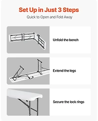 Mecale Plastic Folding Bench, 6 ft Portable Foldable Hdpe Bench for Indoor Outdoor Picnic, Patio, Camping and Events, 1 Pack, White