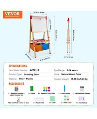 Mecale Kids Art Easel, 3-in-1 Wooden Double-Sided Easel with Whiteboard, Chalkboard, Paper Roll and Accessories