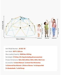 Mecale Climbing Dome, 10 ft Geometric Dome Climber with 2 Basketballs and Octopus Net, 1000 lb Capacity for Kids Ages 3–10