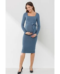 Hello Miz Maternity Tie Waist Square Neck Long Sleeve Dress