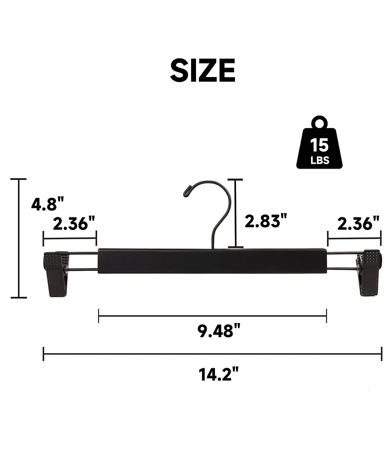 BP4U -Pack Premium Wooden Pants Hangers with Adjustable Clip, Heavy Duty Solid Wood Skirt Bottom for Trousers, Dress Slacks, Dresses