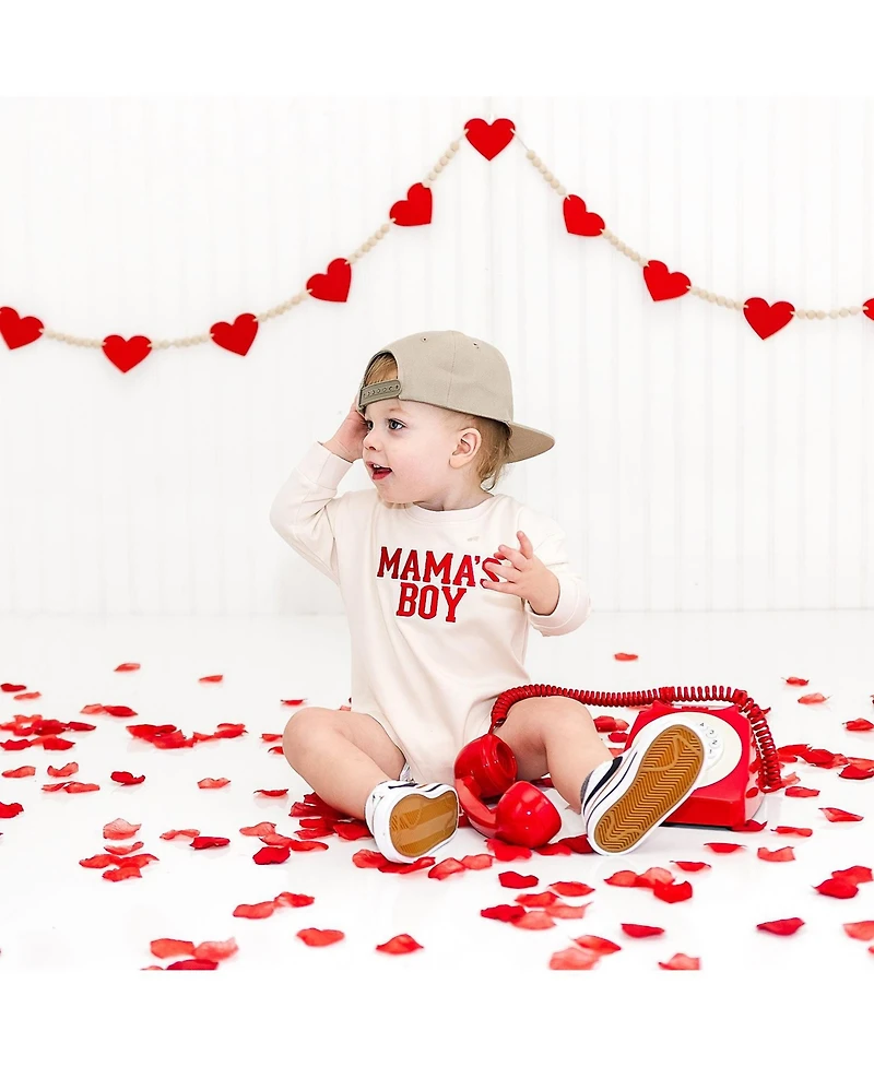 Sweet Wink Baby Boys Mama's Varsity Patch Valentine's Day Long Sleeve Romper