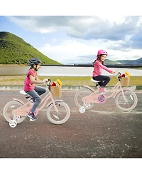 Sugift 18 Inch Kids Bike with Training Wheels and Adjustable Handlebar Seat-Pink