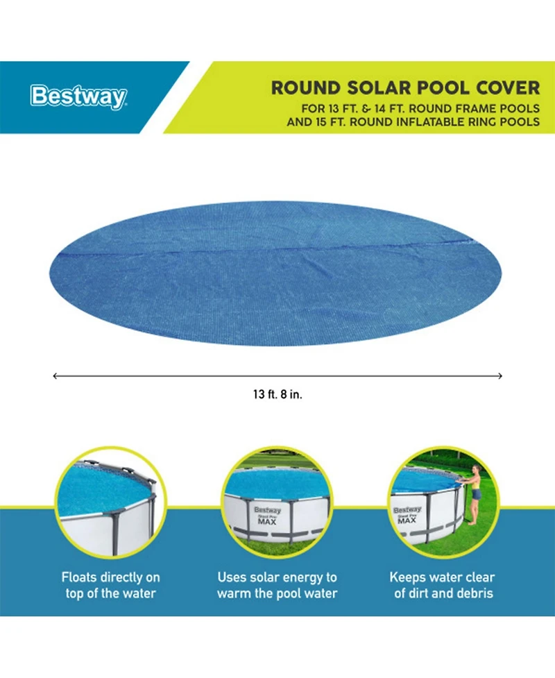 Bestway Flowclear 14 Feet Round Above Ground Pool Solar Pool Cover Only, Blue