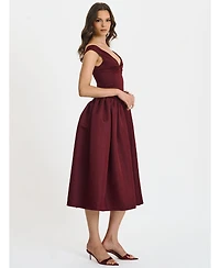 Miss Circle Women's Omella Burgundy Ruched Bust Sweetheart Flared Maxi Dress