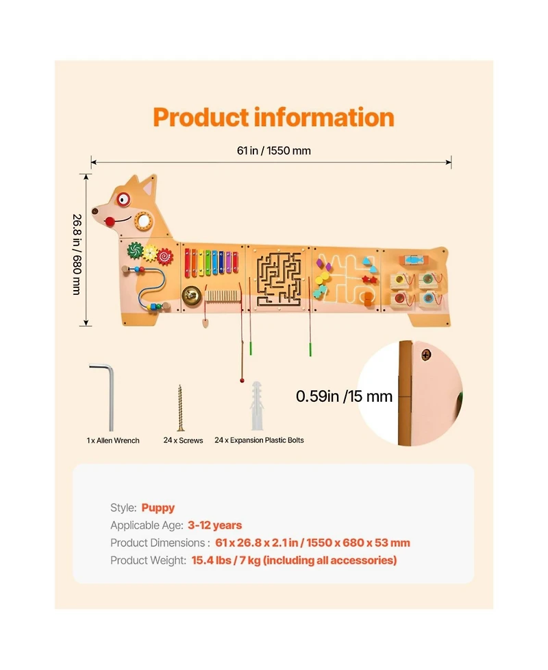 Slickblue Puppy Activity Wall Busy Board Panels, 12 Activities, Montessori Sensory Wall Toy for Kids 3-12 Years