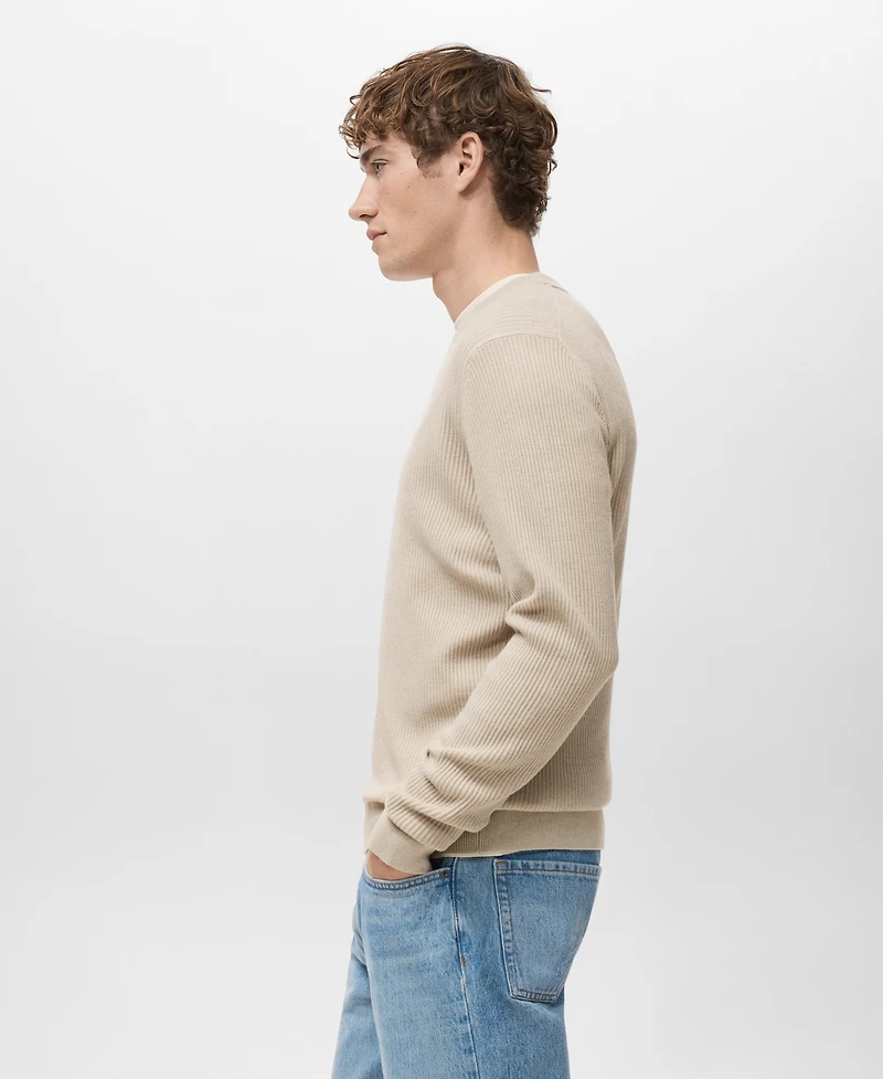 Mango Men's Fine Rib-Knit Cotton Sweater