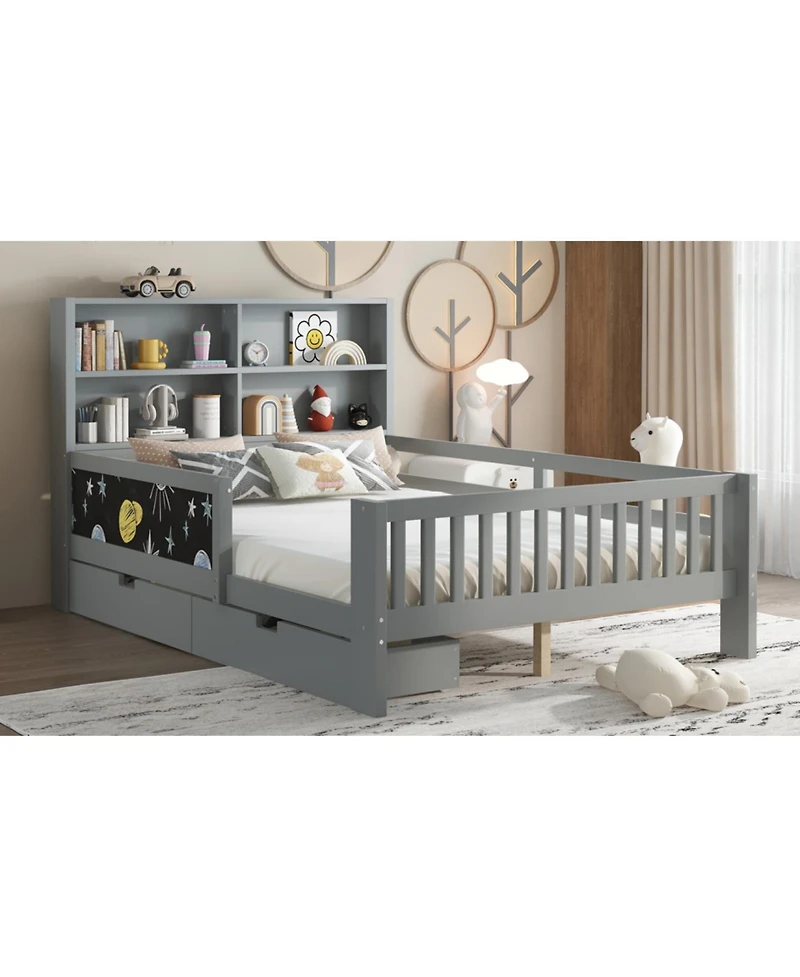 Streamdale Furniture Streamdale Full Platform Bed with Chalkboard, Storage, Shelves, Gray