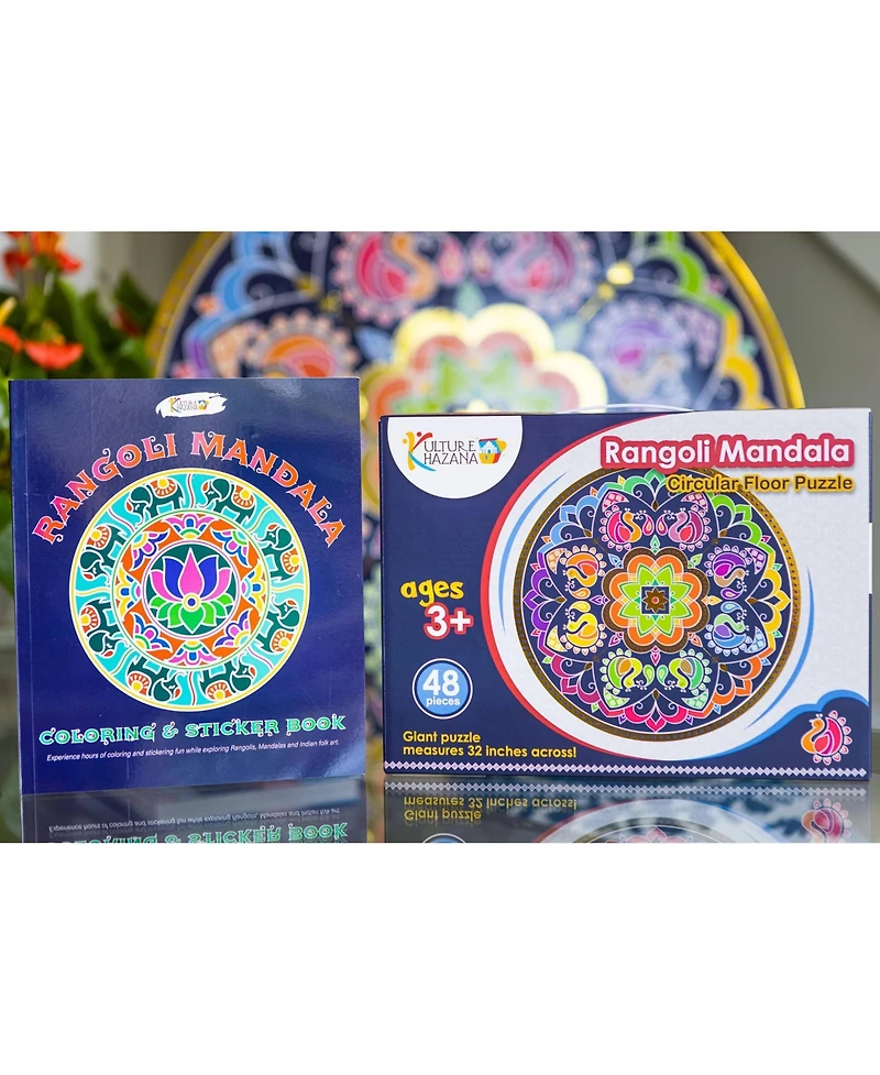 Kulture Khazana Rangoli Mandala: Activity Bundle -48 Pc Puzzle & Coloring Sticker Book