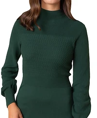 Hope & Henry Women's Organic Mock Neck Bodice Stitch Sweater Dress