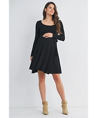 Hello Miz Maternity Scoop Neck Long Sleeve Tie Waist Dress