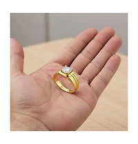 Men's Clear Cubic Zirconia with Four-Prong Setting Grooved Adjustable Band Ring