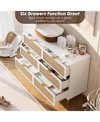 gaomon 6-Drawer Rattan Dresser, Wide Top, Large Double Chest for Bedroom, Closet, Living Room, Hallway, Kids Room, White