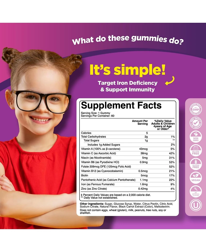 Kids Iron Gummies, Grapes, 60ct