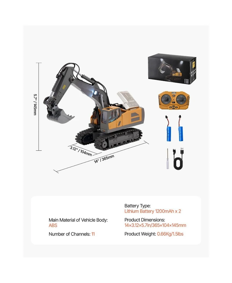 Slickblue Remote Control Excavator Toy, 11 Channel, 1:20 Scale Remote Control Digger Toy, Rc Excavator with Lights & Sound