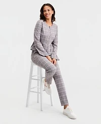 Liverpool Los Angeles Womens Glen Plaid Peplum Jacket Kelsey Glen Plaid Straight Leg Pants