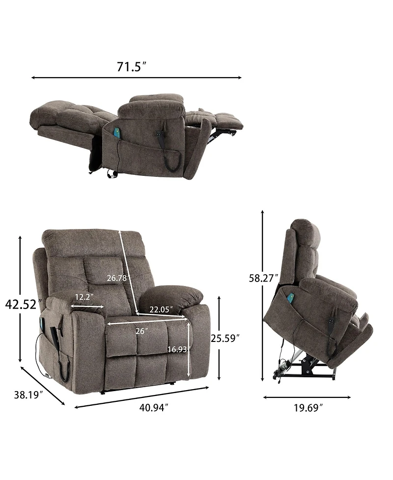 Boyel Living Electric Lift Recliner Chair with Heating and Massage, Power Sofa 2 Cup Holders, Storage Pocket, remote controls