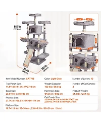 Cozito 68.5" Multi-Level Cat Tree with Ramp & 2 Condos, Light Gray