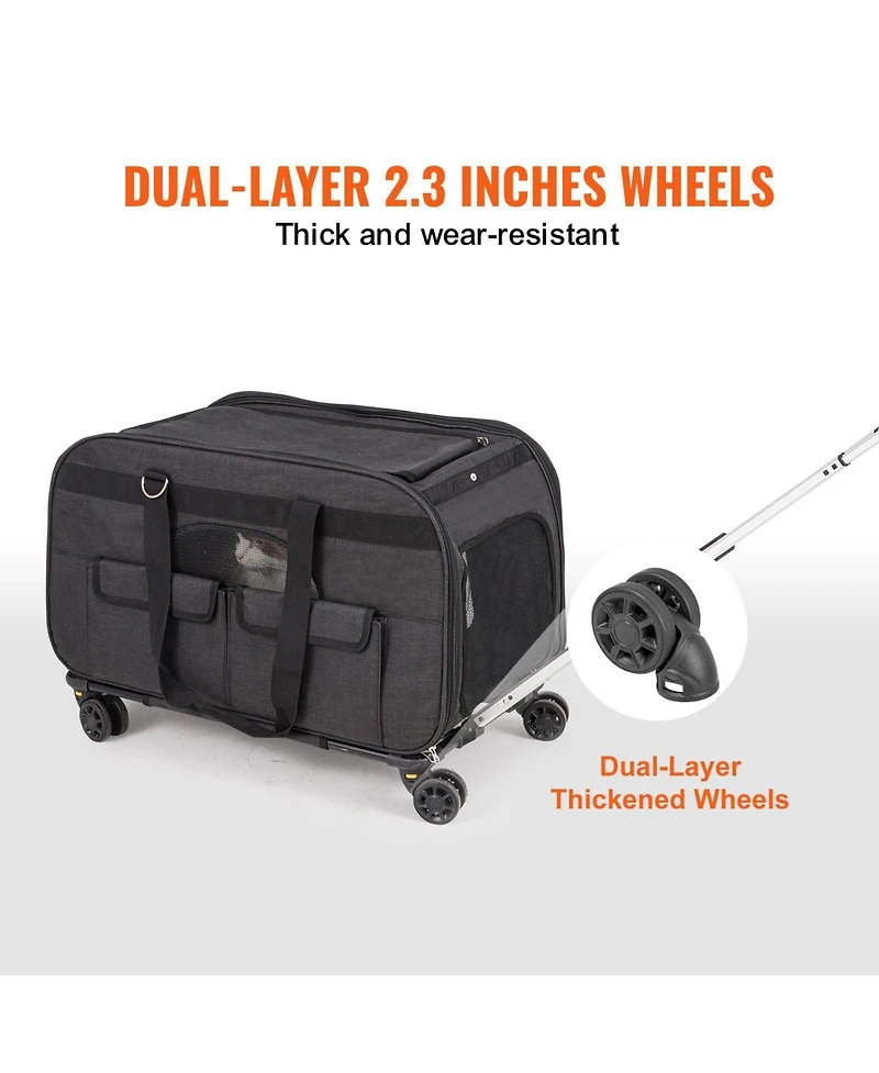 Rolling Pet Carrier with Telescopic Handle, Holds up to 35 lbs., Black