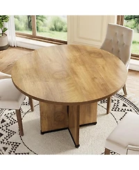 Tribesigns 39.37-Inch Round Dining Table for 4 People, Farmhouse Kitchen Dinner Table with Wooden Tabletop and Legs