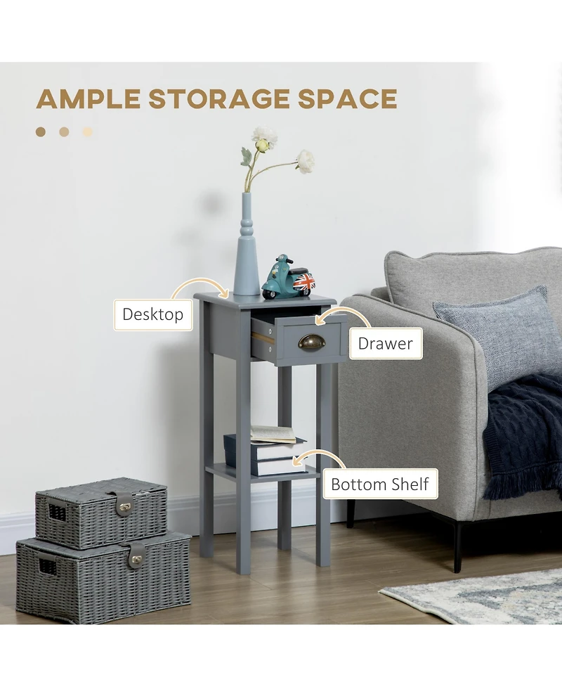 Homcom 29" 2-Tier Side Table with Drawer Shelf, End Table for Living Room,