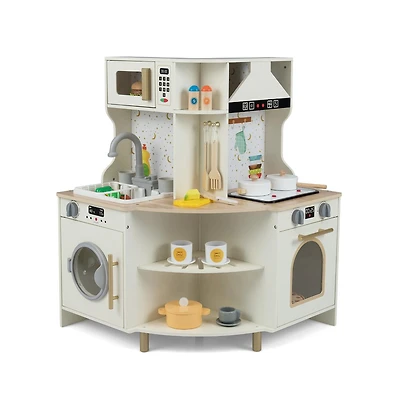 Slickblue Wooden Toy Kitchen for Kids with Functional Faucet and Sink