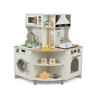 Slickblue Wooden Toy Kitchen for Kids with Functional Faucet and Sink