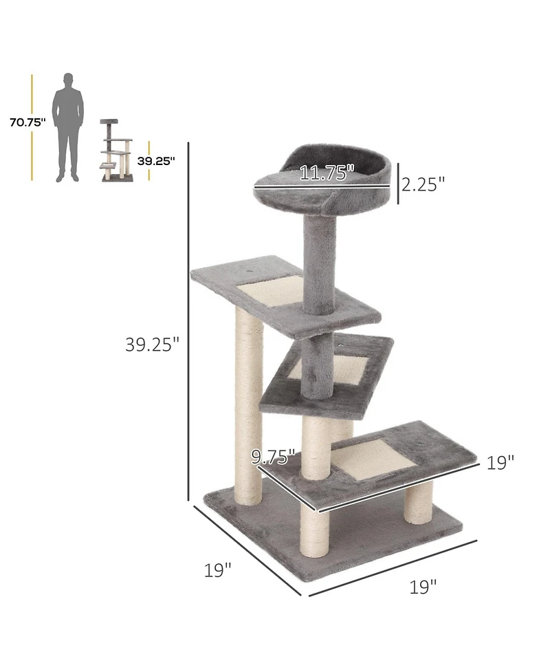 Aostirmotor 4-Step Multi-Level Carpeted Cat Tree with Scratching Post Pet Stairs