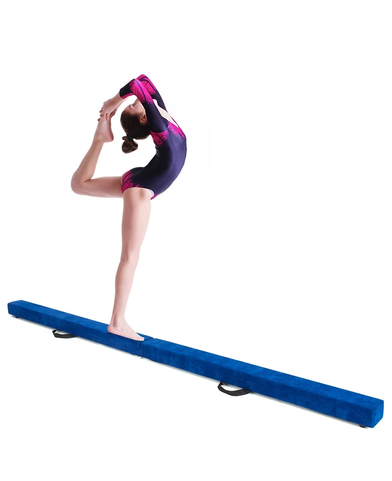 Sugift 7 Feet Folding Portable Floor Balance Beam with Handles for Gymnasts-Blue