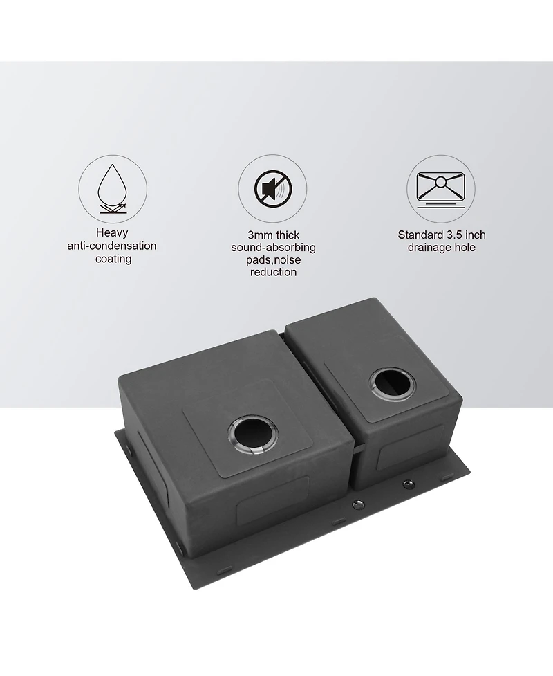 flynama 33x22x10inch Gunmetal Black Double Bowl Kitchen Sink Drop In Stainless Steel 16 Gauge 60 and 40