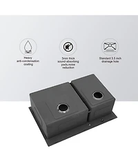 flynama 33x22x10inch Gunmetal Black Double Bowl Kitchen Sink Drop In Stainless Steel 16 Gauge 60 and 40