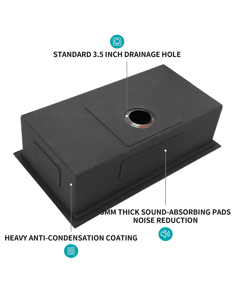 flynama 30x18x10 Inch Gunmetal Black Workstation Undermount Kitchen Sink 16 Gauge T304 Stainless Steel