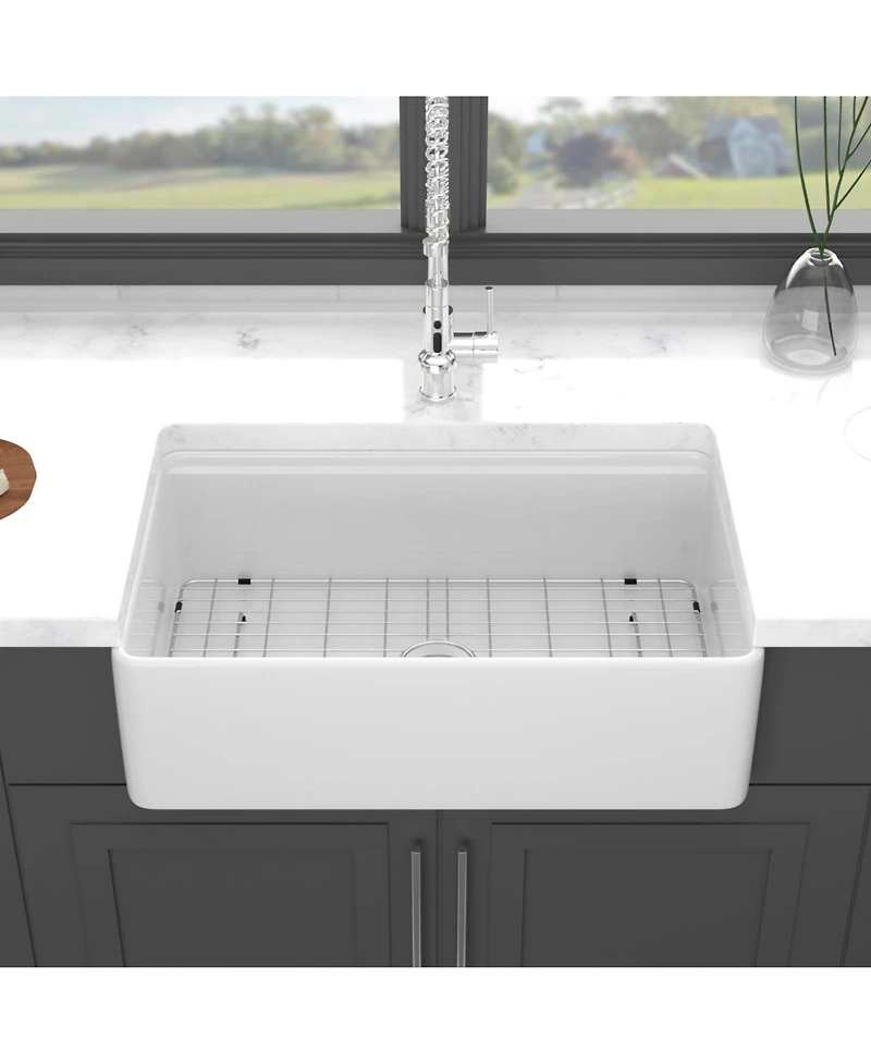 flynama 33x20x10inch White Farmhouse Sink Porcelain Ceramic Single Bowl Workstation Kitchen Sink