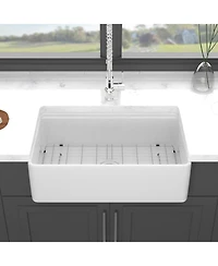 flynama 33x20x10inch White Farmhouse Sink Porcelain Ceramic Single Bowl Workstation Kitchen Sink
