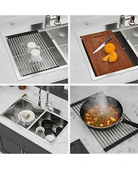 flynama 36x22x10inch Topmount Double Bowl Kitchen Sink 16 Gauge Stainless Steel 50 and 50 Split Brushed Nickel