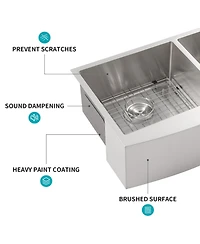 flynama 33x21x10 Inch Double Bowl 60 and 40 Farmhouse Apron Front Kitchen Sink 16 Gauge T304 Stainless Steel With Two 10 Inch Deep Basin