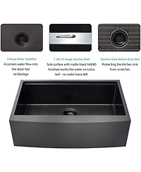 flynama 36x22x10inch Gunmetal Black Farmhouse Kitchen Sink Apron Front Workstation Stainless Steel