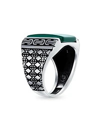 Bling Jewelry Cable Etching Band Natural Green Agate Rectangle Signet Ring Heavy .925 Sterling Silver