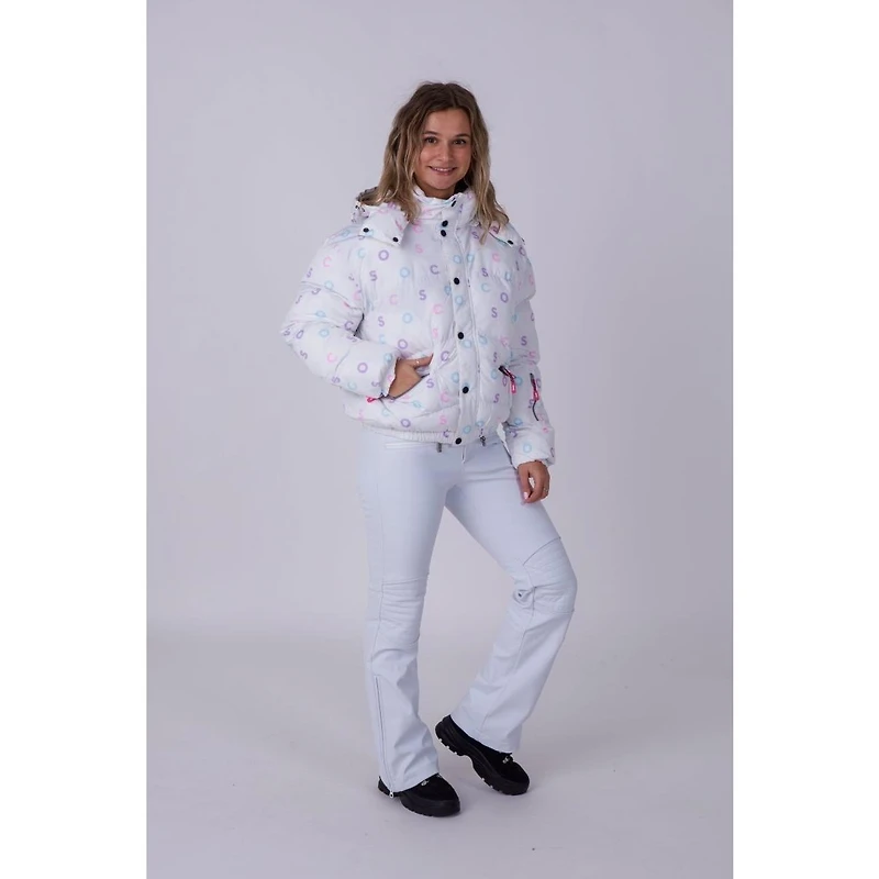 Women's White Oosc Print Chic Puffer Jacket
